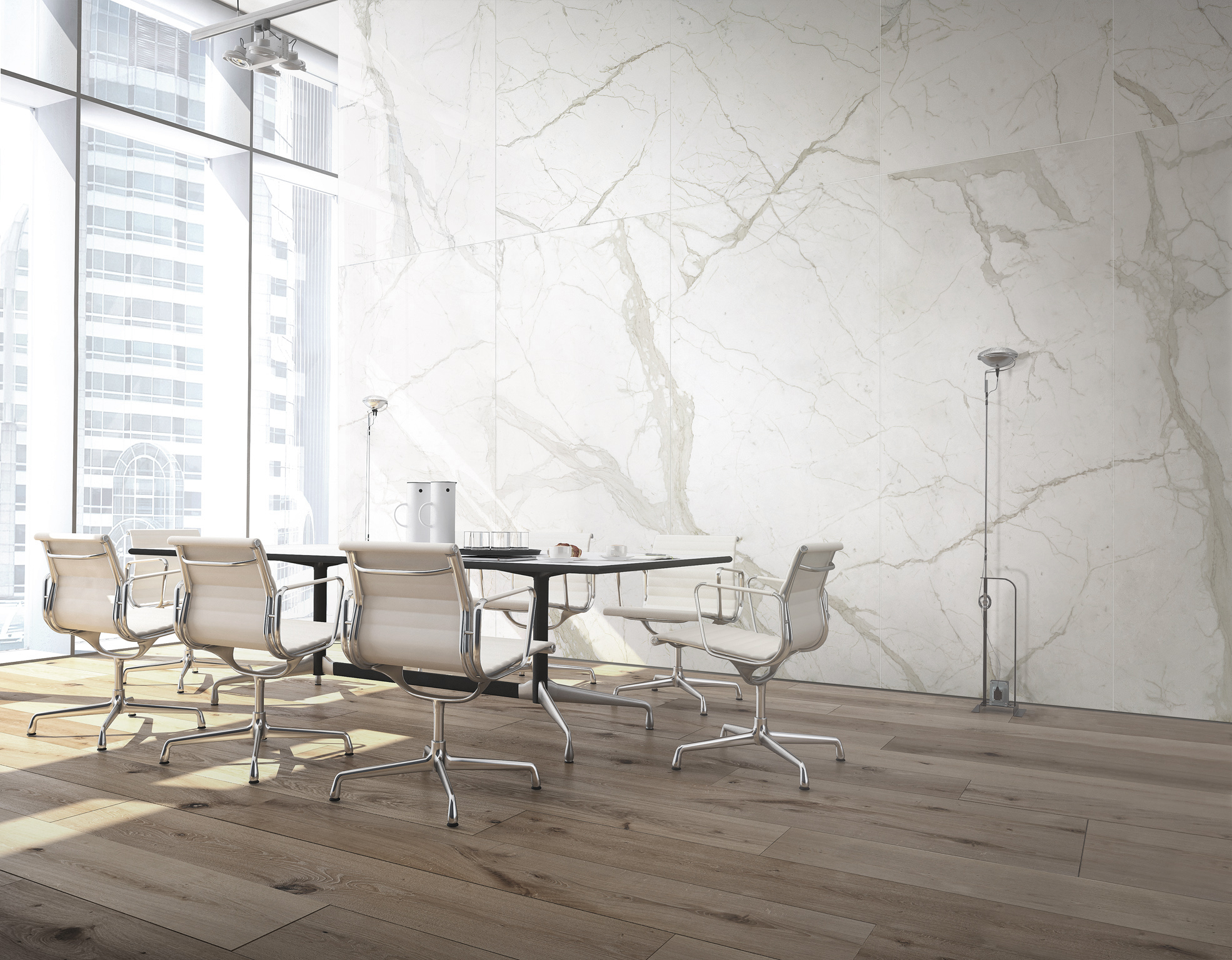 Conference room interior with a concret wall. 3d rendering